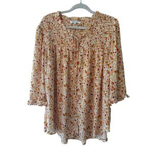 Rose+Olive Womens Floral Smocked Peasant Blouse 1X Lightweight & Stylish Top Fal